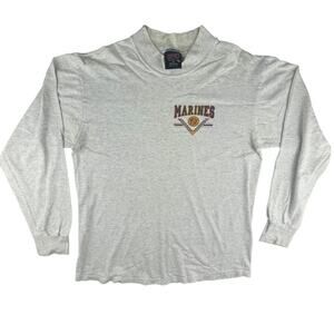 Vintage USMC United States Marines Gray Long Sleeve Mock Turtleneck Tee Size M